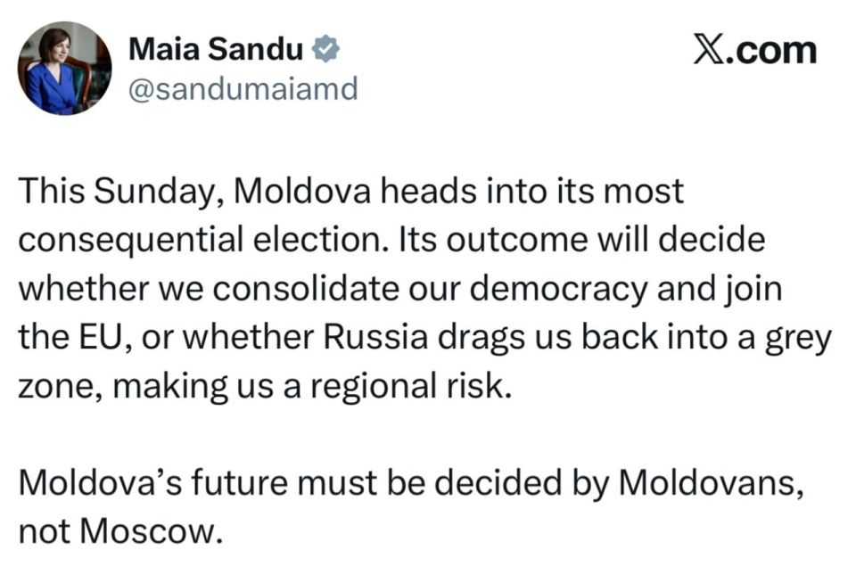 Майя Санду - призвала голосовать на выборах «против России»: