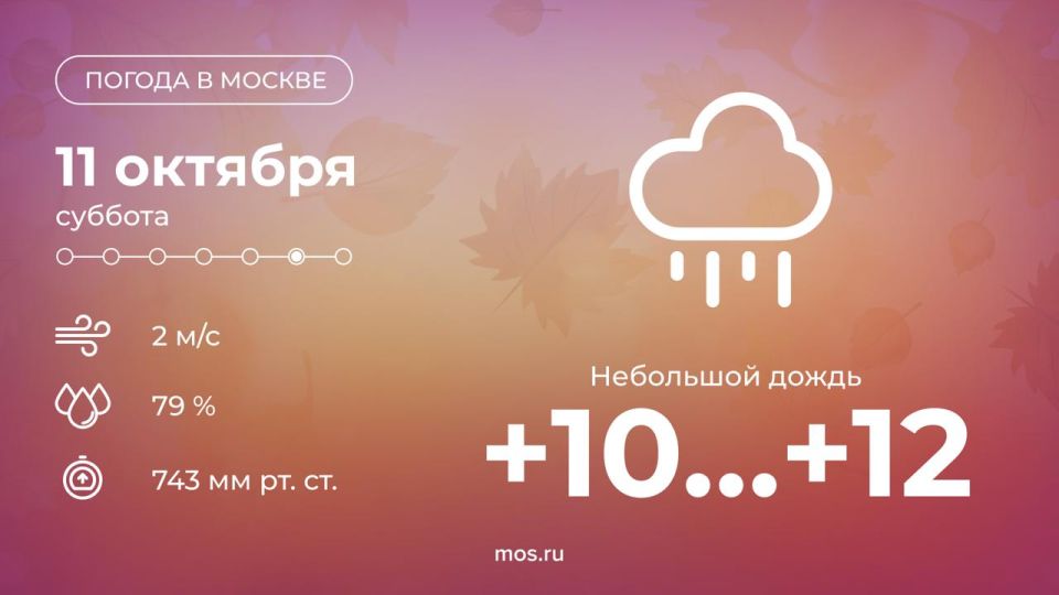Доброе утро! Сегодня в Москве будет облачно, ожидается небольшой дождь