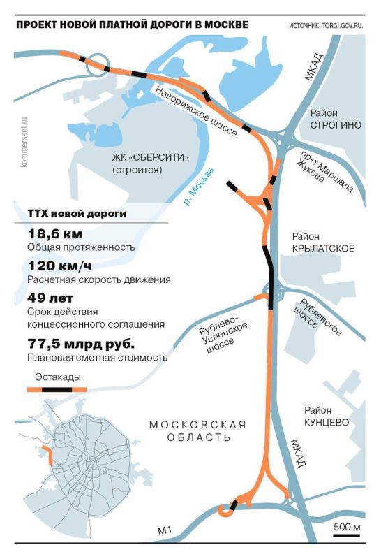 На западе Москвы появится новая платная дорога, пишет «Коммерсант»