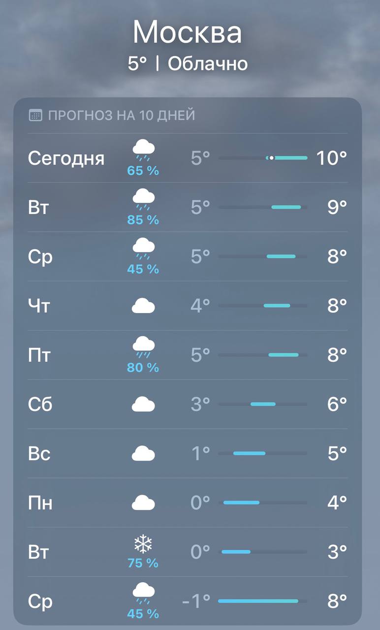 Снег в Москве ждут не раньше, чем через неделю: