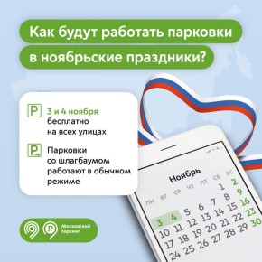 В честь Дня народного единства 3 и 4 ноября парковка в Москве будет бесплатной
