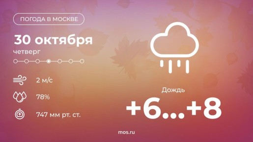 Сегодня в Москве ожидается дождь