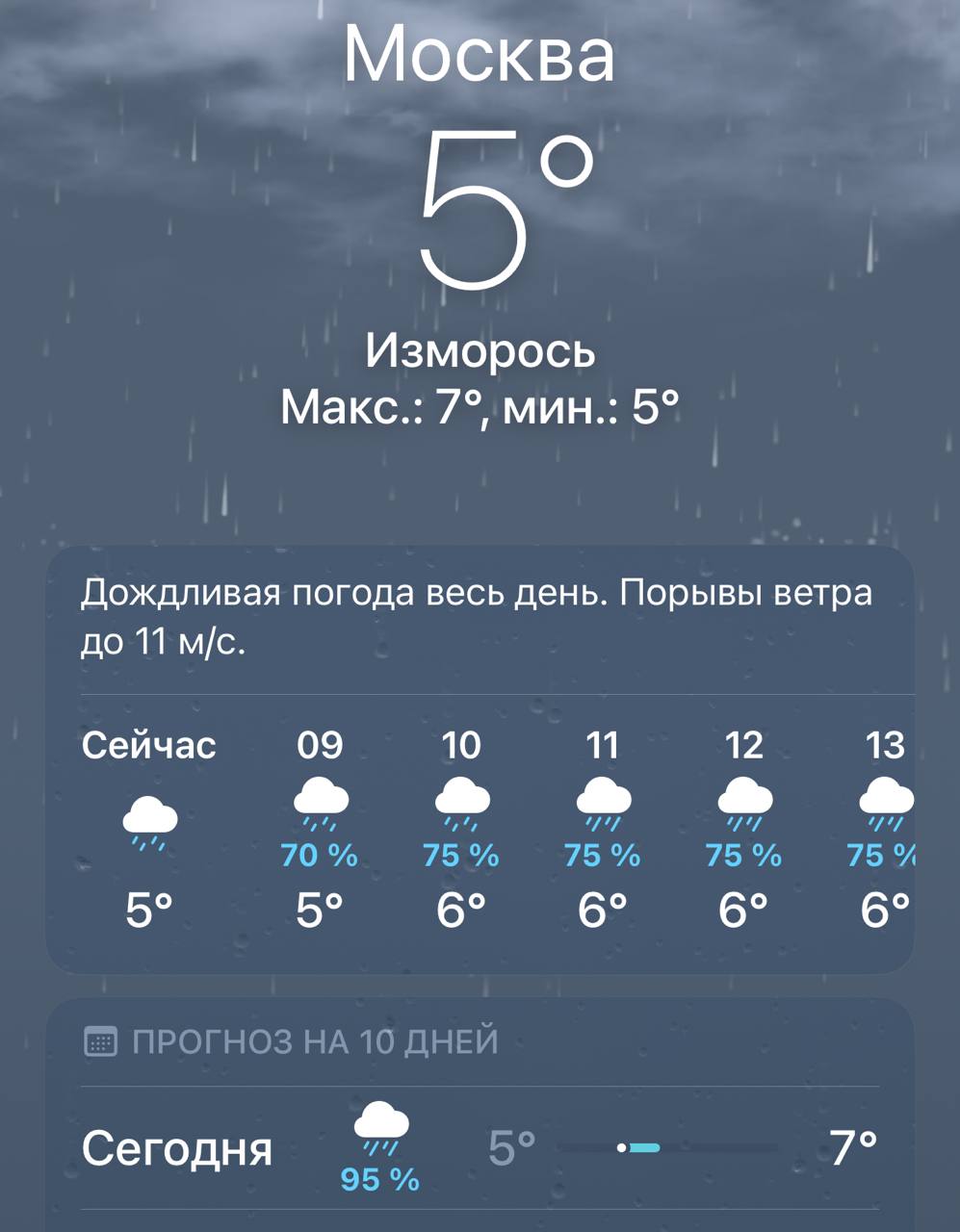 В Москве и Подмосковье начинается дождь, который будет идти весь день: