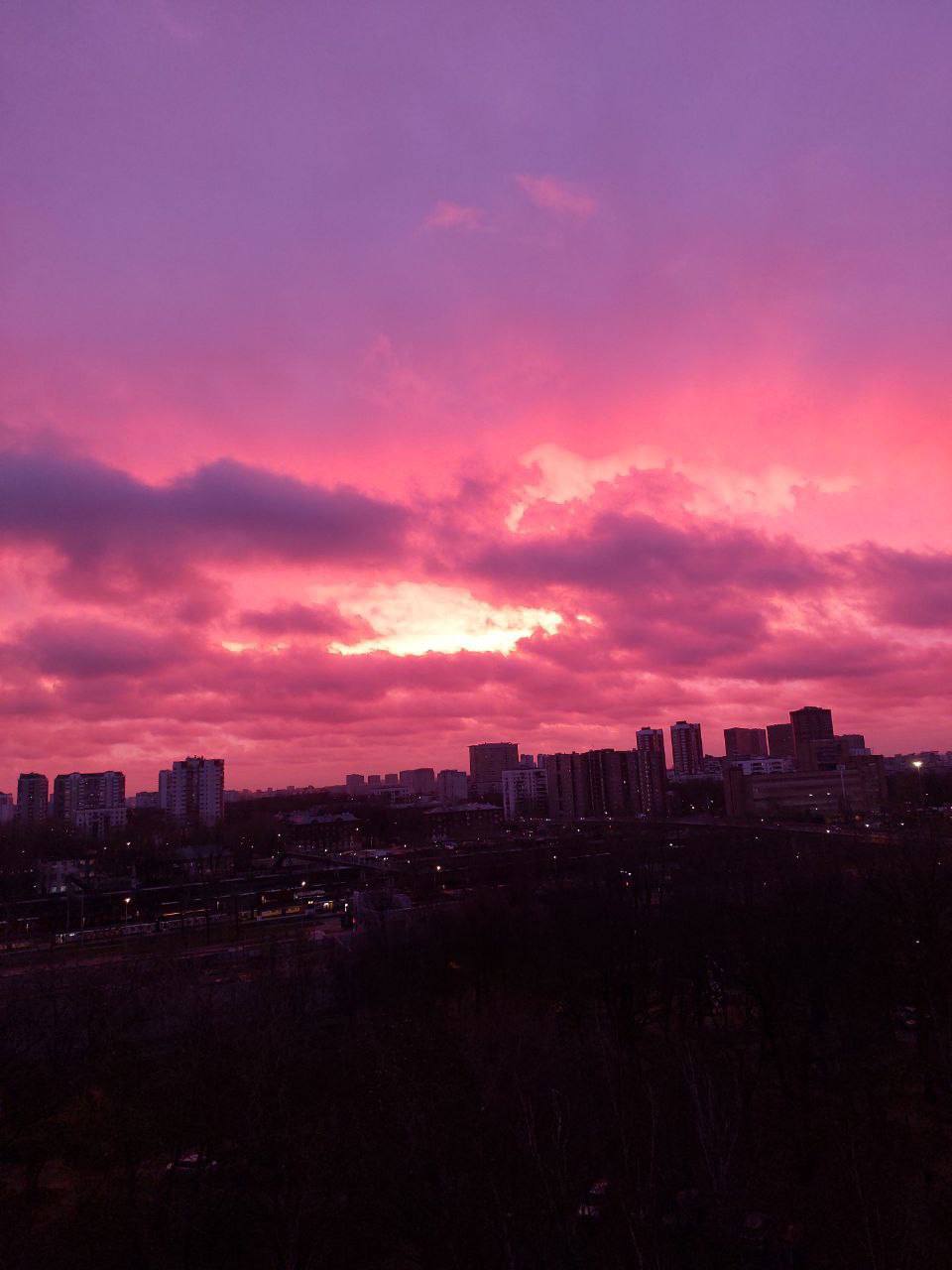Высокая влажность воздуха при восходе солнца стала причиной фиолетового неба над Москвой этим утром: Высокая влажность воздуха при восходе солнца стала причиной фиолетового неба над Москвой этим утром:
