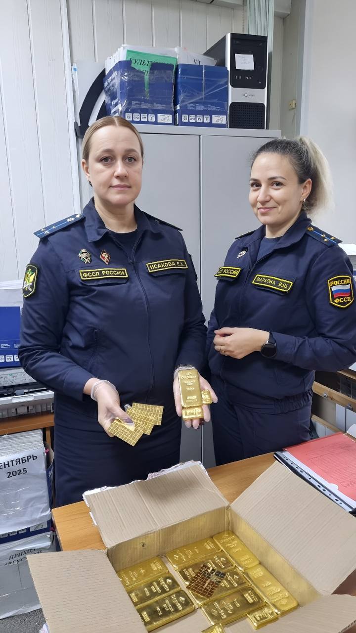 А у вас есть фото с парой десятков золотых слитков? У судебных приставов — да