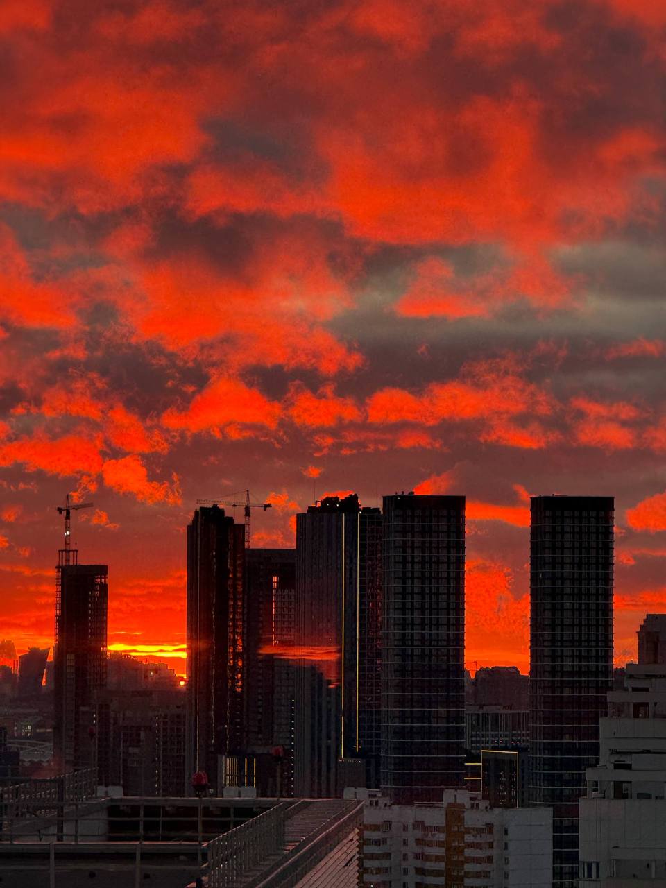 Московское небо сегодня в серорозовых тонах