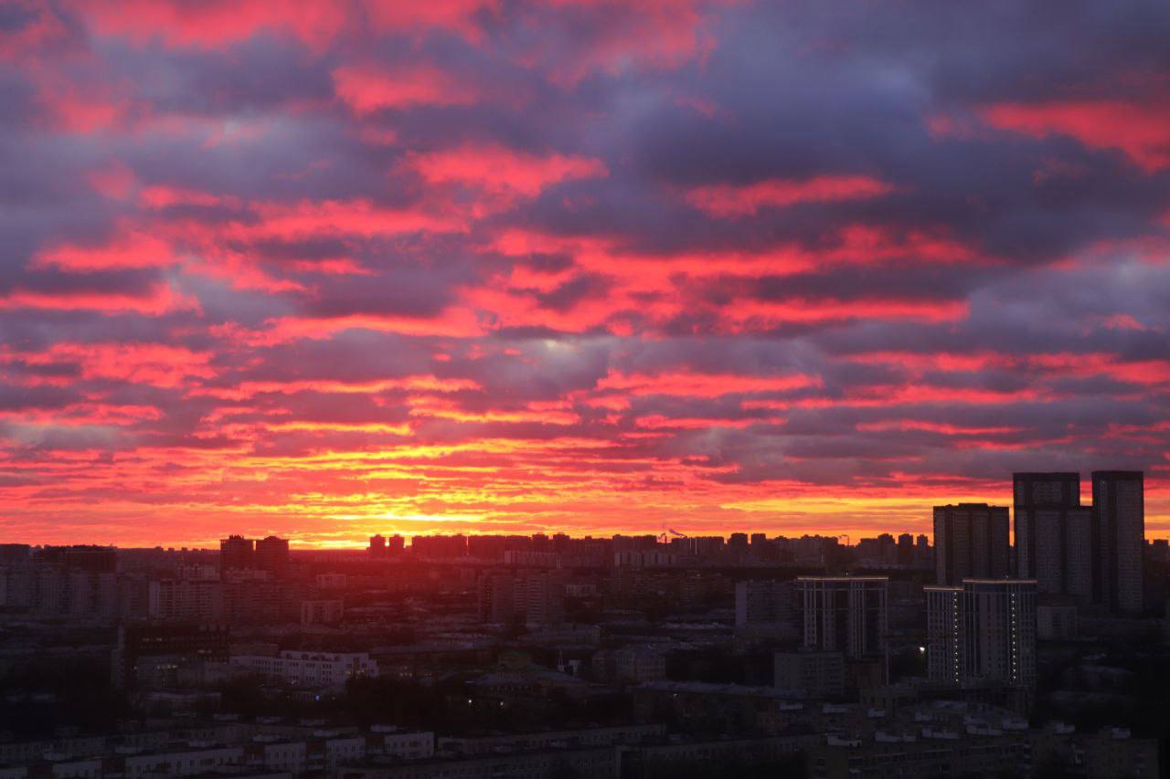 Московское небо сегодня в серорозовых тонах Московское небо сегодня в серорозовых тонах