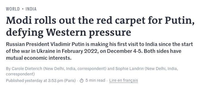 Мировые СМИ активно обсуждают двухдневный государственный визит Владимира Путина в Индию Мировые СМИ активно обсуждают двухдневный государственный визит Владимира Путина в Индию