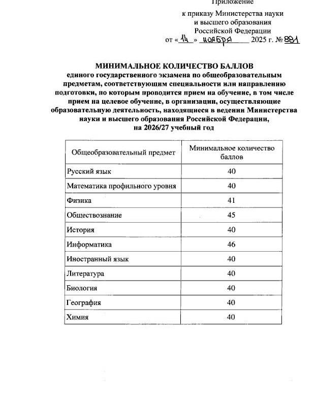 Минимальный порог баллов на ЕГЭ для поступления в вузы утвердило Минобрнауки