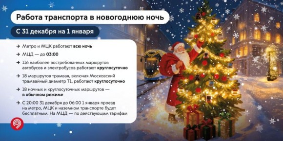 Метро и МЦК в Москве будут работать всю новогоднюю ночь, а с 20:00 31 декабря до 06:00 1 января платить за проезд не придется