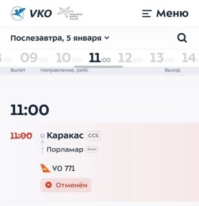 Венесуэльская Conviasa отменила авиаперелёт из Москвы в Каракас, который был запланирован на 5 января
