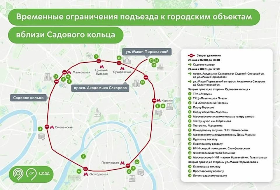 Напоминаем: Садовое кольцо сегодня перекрыто из-за Московского весеннего велофестиваля и велогонки «Садовое кольцо»