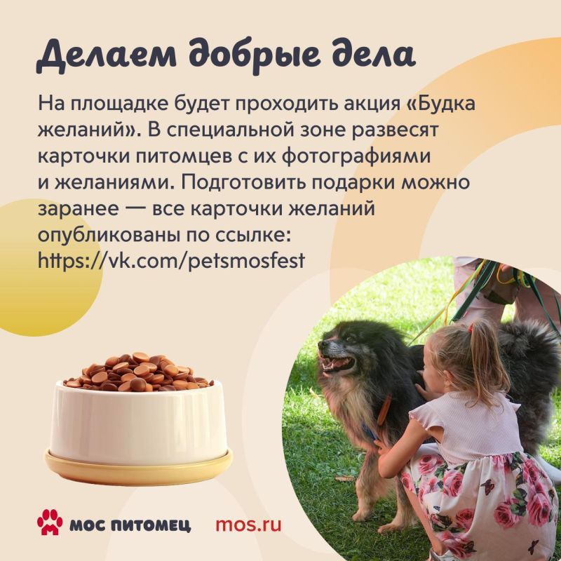 Найти четвероногого друга, осуществить желания пушистиков и просто хорошо провести время среди животных — все это можно будет сделать на фестивале «Моспитомец» Найти четвероногого друга, осуществить желания пушистиков и просто хорошо провести время среди животных — все это можно будет сделать на фестивале «Моспитомец»