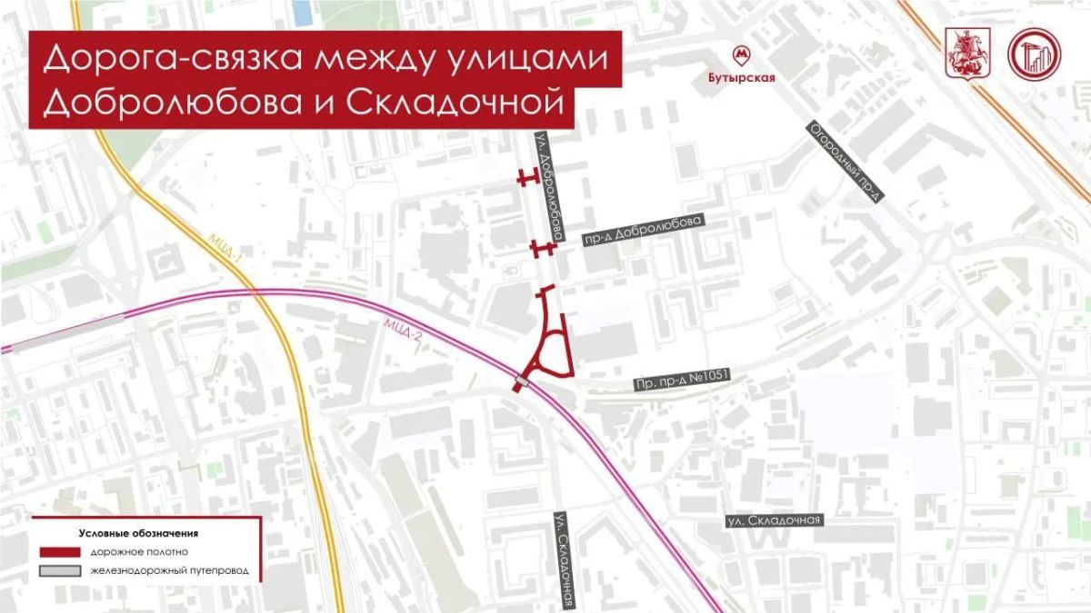 Москва продолжает развивать дорожно-транспортную инфраструктуру: открылась дорога-связка между улицами Добролюбова и Складочной Москва продолжает развивать дорожно-транспортную инфраструктуру: открылась дорога-связка между улицами Добролюбова и Складочной