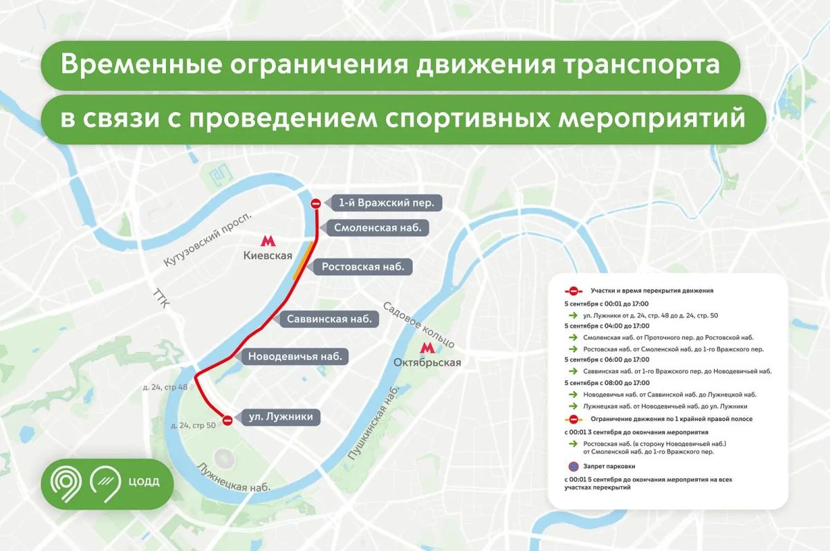 5 сентября в центре Москвы временно ограничат движение