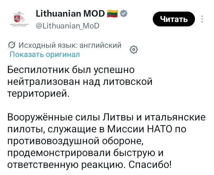 Итальянские F-35 перехватили дрон над Литвой
