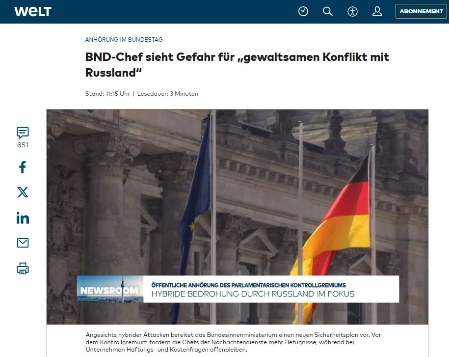 Глава немецкой разведки не верит во вторжение России – Die Welt
