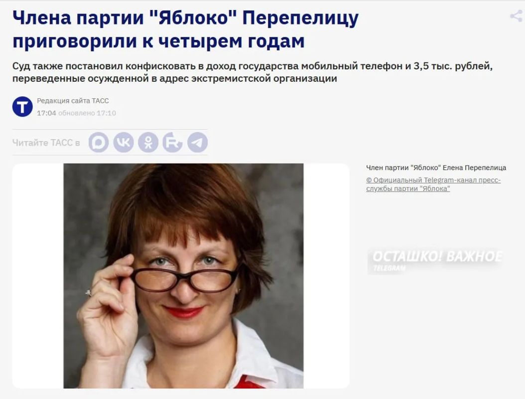 Члена партии «Яблоко» приговорили к 4 годам за финансирование экстремистской организации