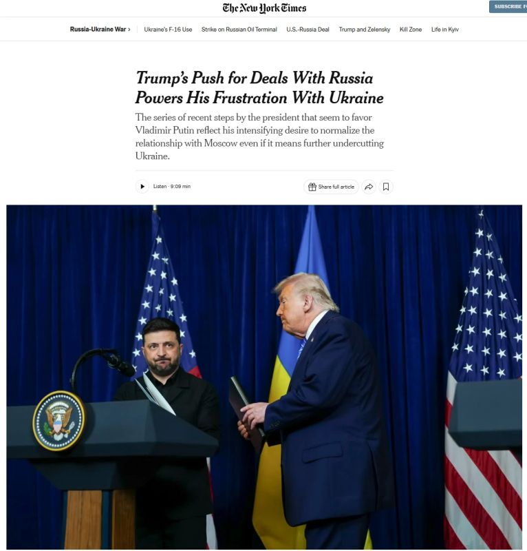США будут сильнее давить на Зеленского, чтобы заставить Украину пойти на уступки ради заключения сделки с Россией — The New York Times