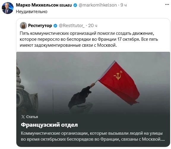 Марко Михкельсон нашел виновного во французских протестах