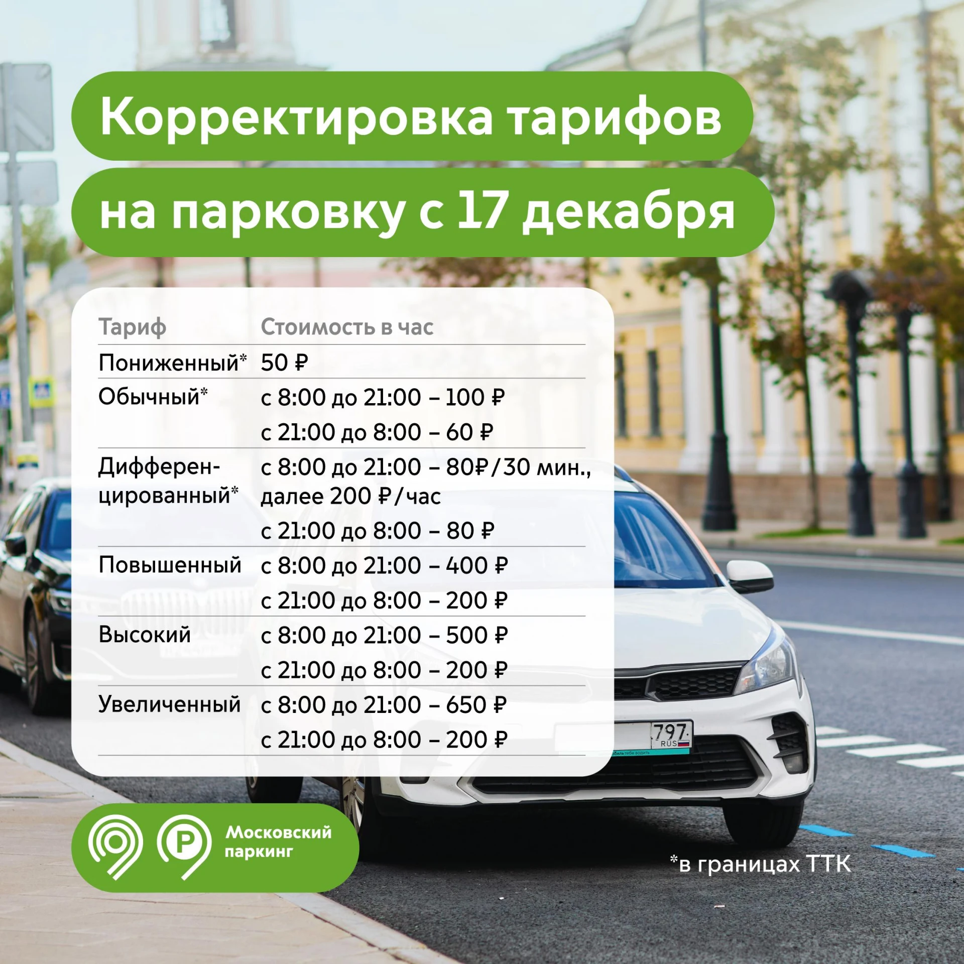 Цены на платные парковки и стоимость динамического тарифа изменятся в Москве с 17 декабря, сообщили ТАСС в Дептрансе: